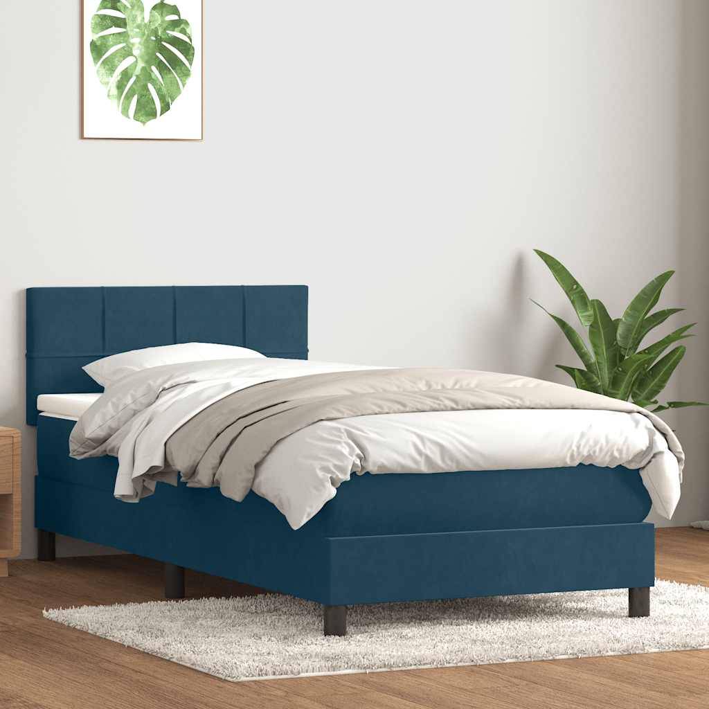 Box Spring krevet s madracem i LED tamnoplavi 80x210 cm baršun