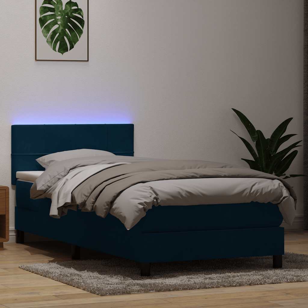 Box Spring krevet s madracem i LED tamnoplavi 80x210 cm baršun