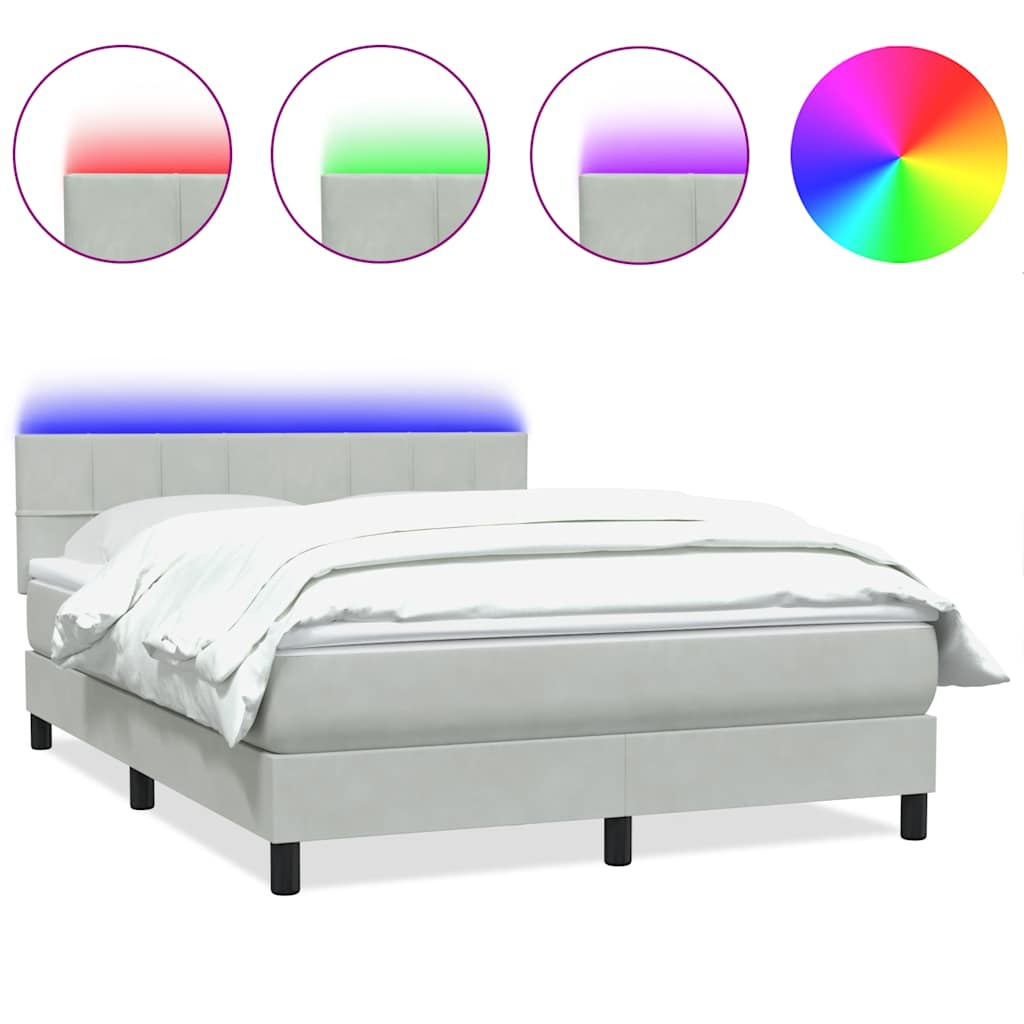 Krevet s oprugama i madracem LED svjetlosivi 160x210 cm baršunasti