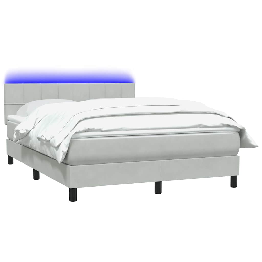 Krevet s oprugama i madracem LED svjetlosivi 160x210 cm baršunasti