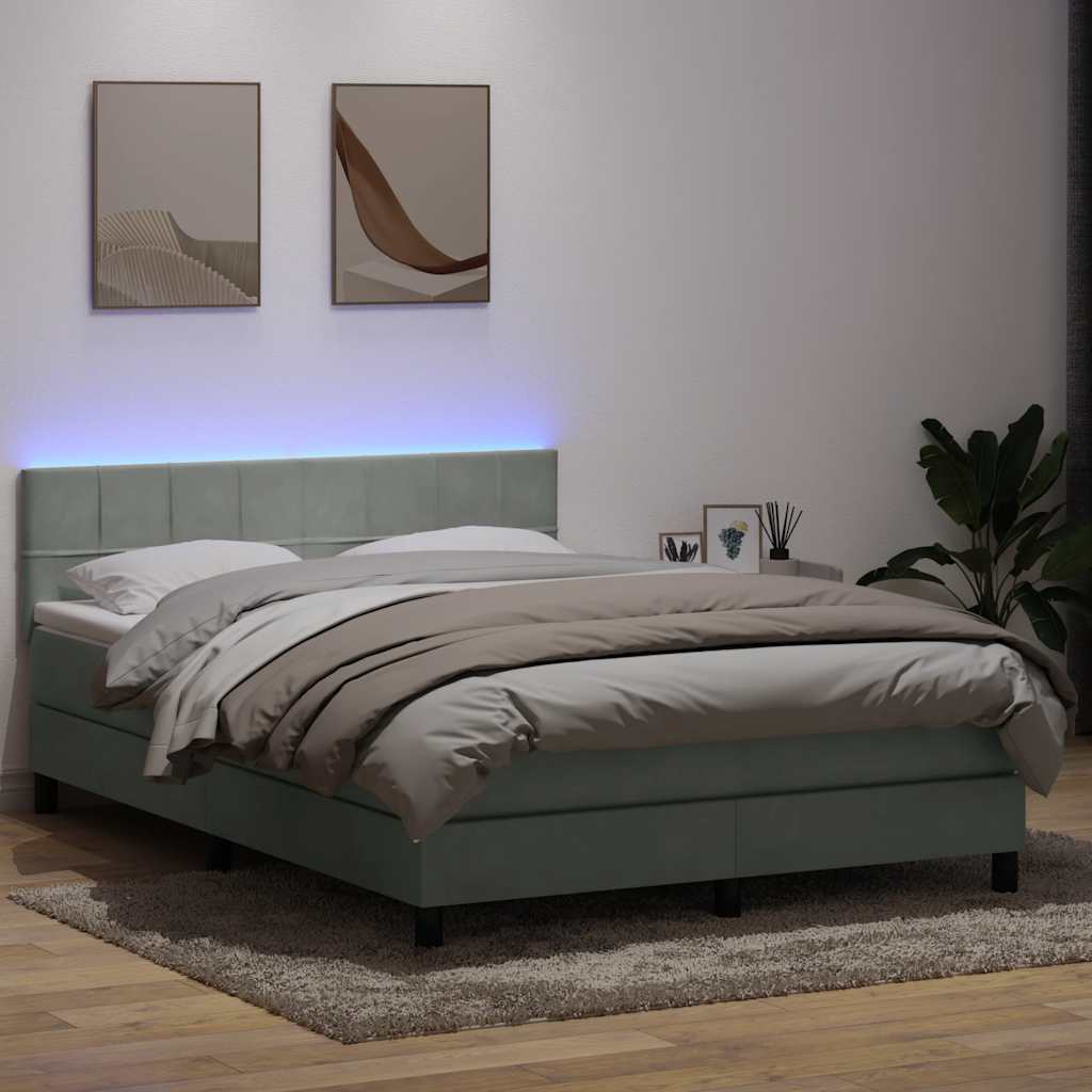 Krevet s oprugama i madracem LED svjetlosivi 160x210 cm baršunasti
