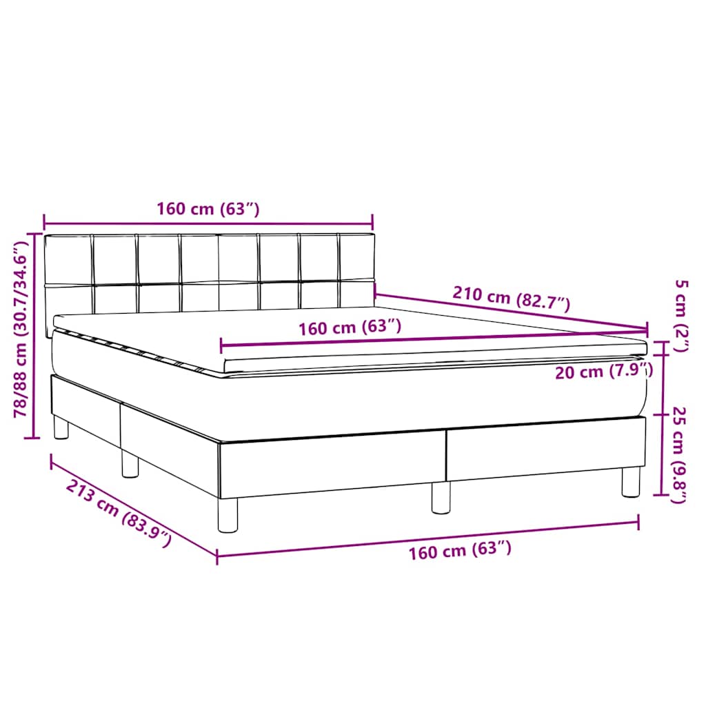 Box Spring krevet s madracem i LED crni 160x210 cm baršunasti