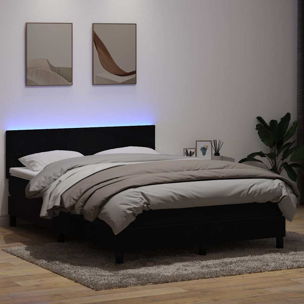 Box Spring krevet s madracem i LED crni 160x210 cm baršunasti