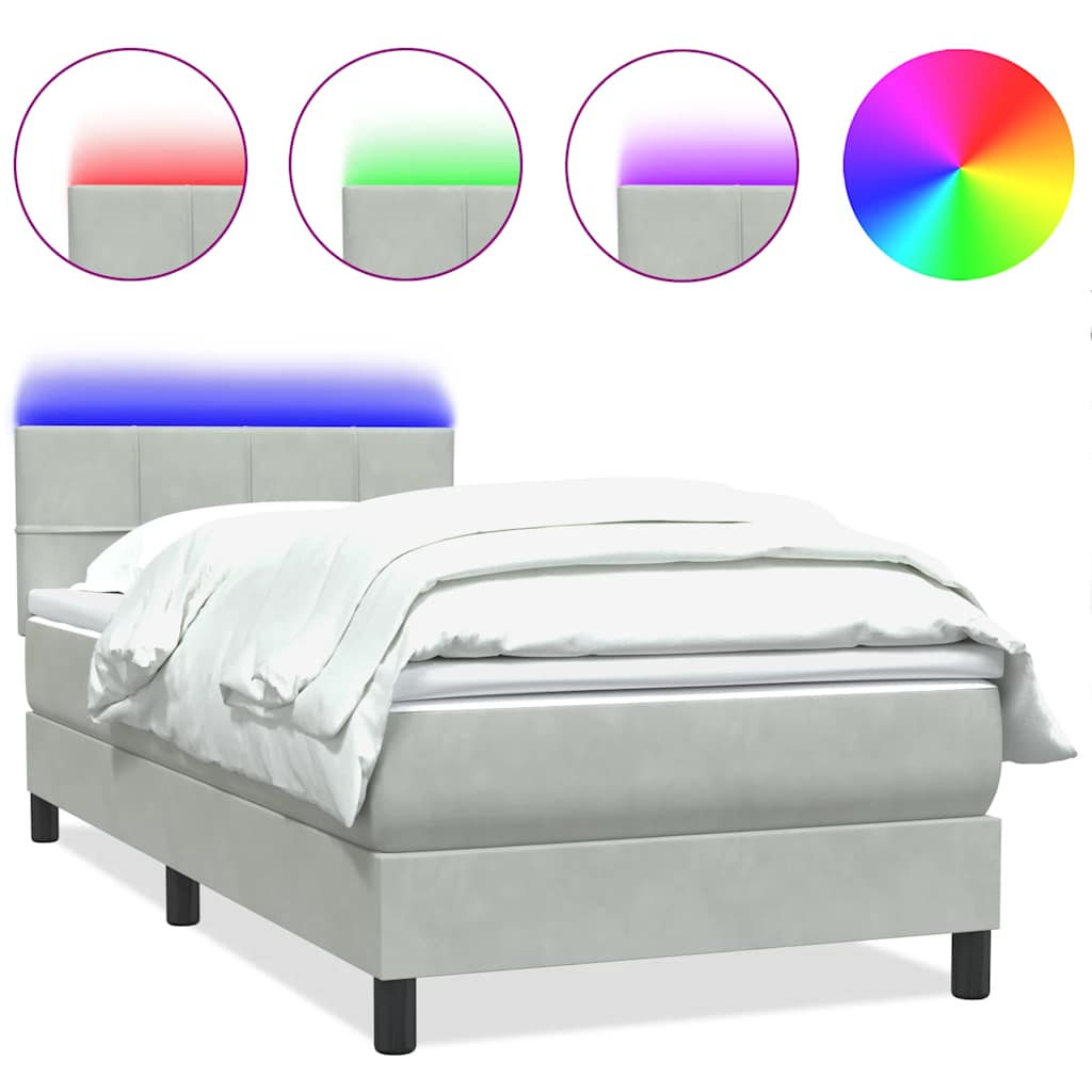 Box Spring krevet s madracem i LED svijetlo sivi 80x220 cm samt