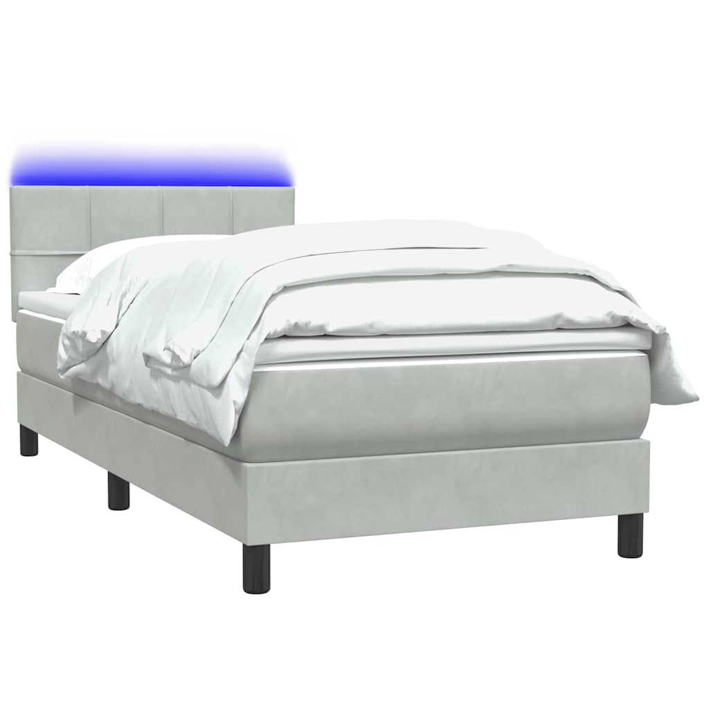 Box Spring krevet s madracem i LED svijetlo sivi 80x220 cm samt
