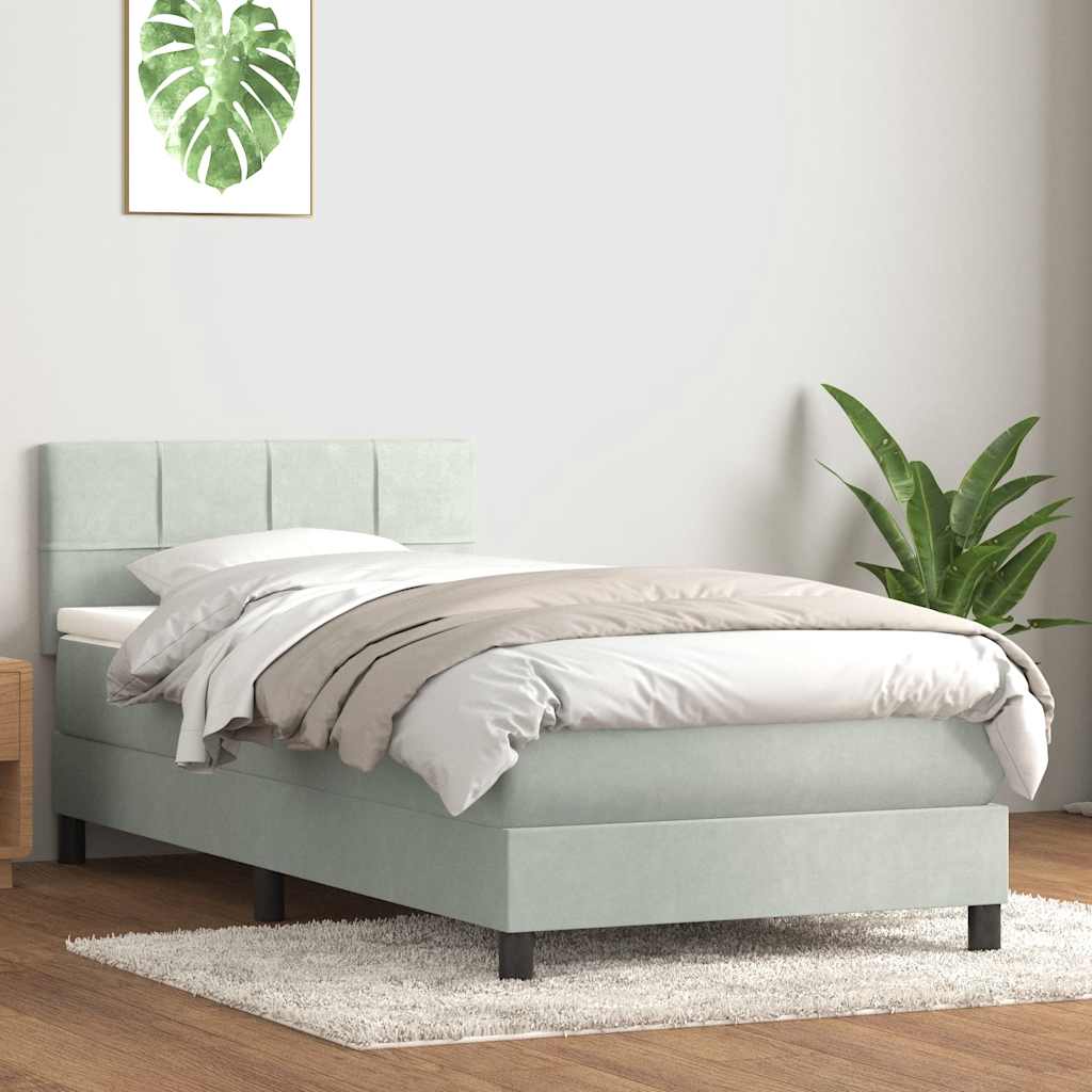 Box Spring krevet s madracem i LED svijetlo sivi 80x220 cm samt