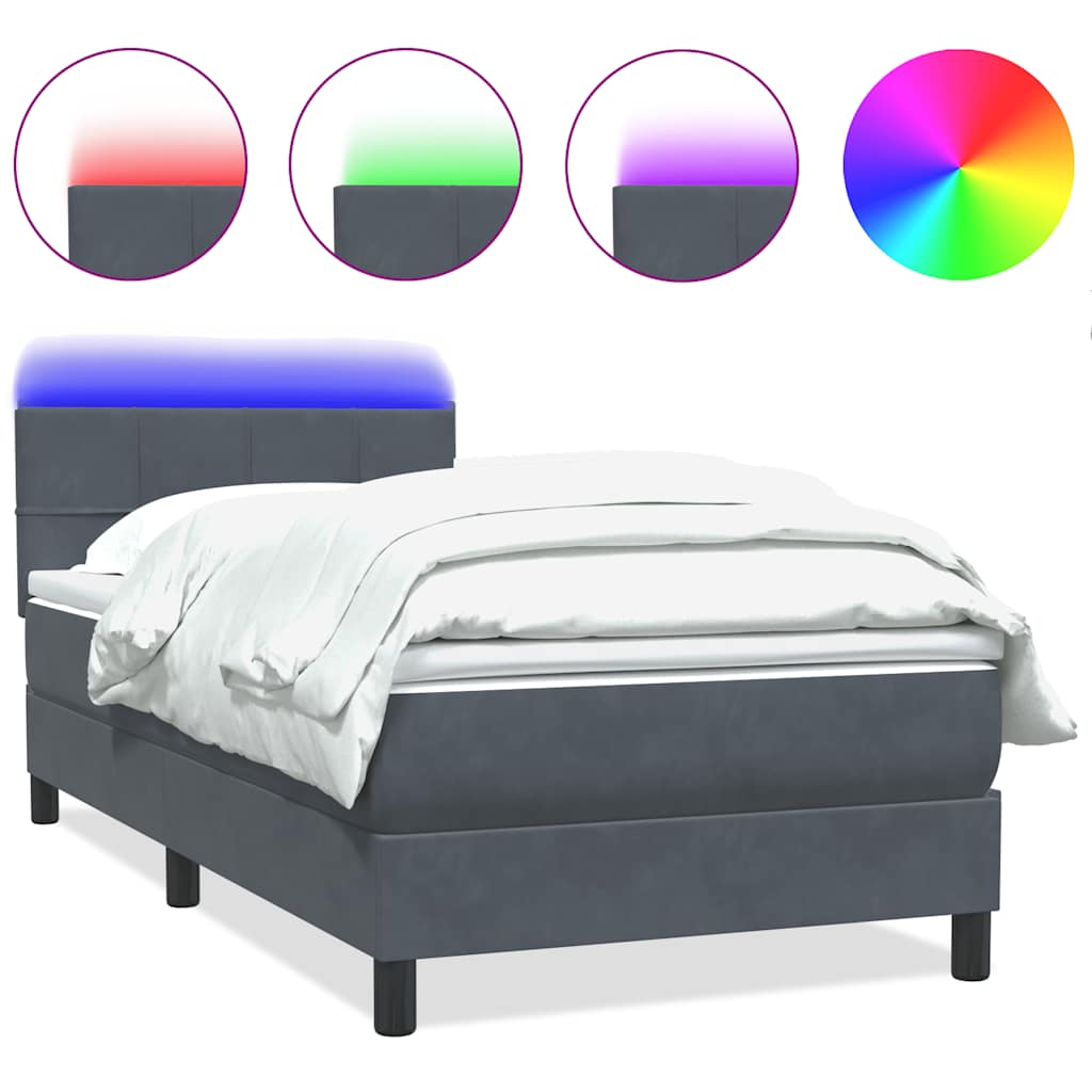 Box Spring krevet s madracem i LED tamnosivi 80 x 220 cm baršunasti