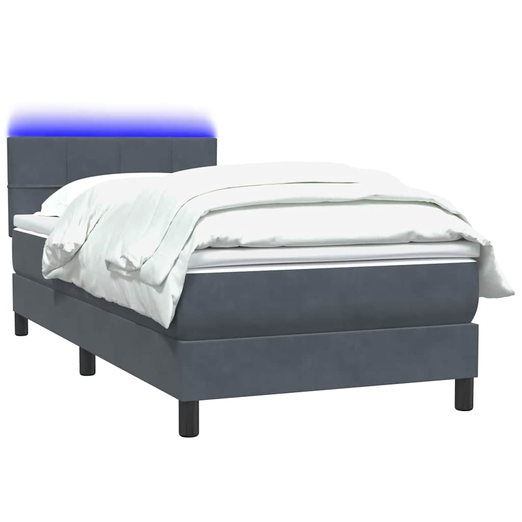Box Spring krevet s madracem i LED tamnosivi 80 x 220 cm baršunasti