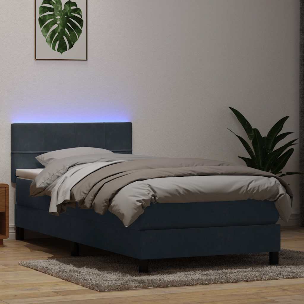 Box Spring krevet s madracem i LED tamnosivi 80 x 220 cm baršunasti