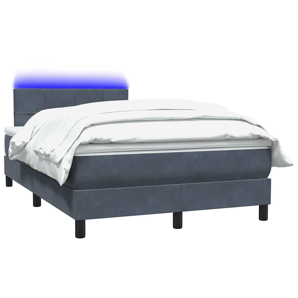 Box Spring krevet s madracem i LED tamno sivi 120x220 cm baršun