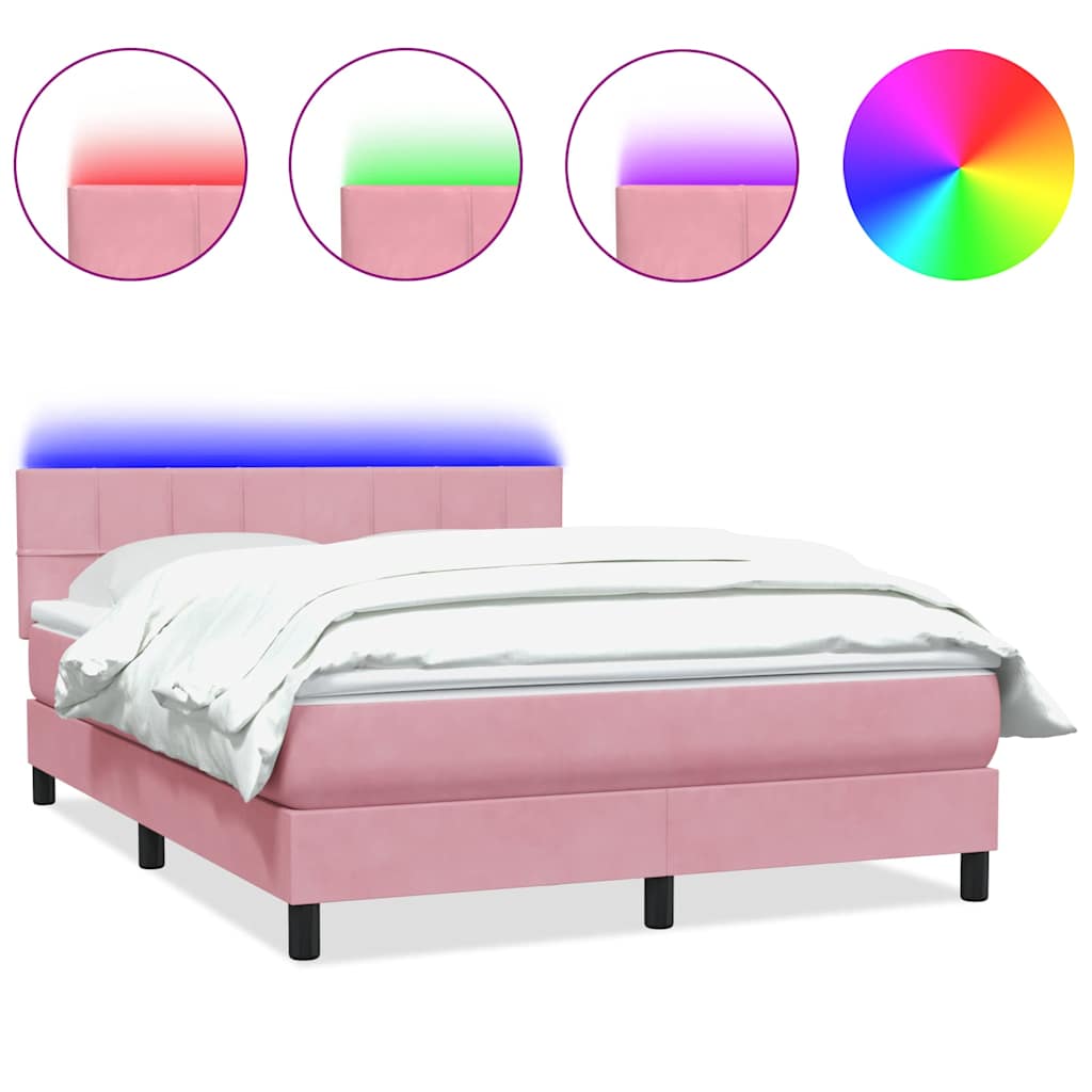 Box Spring krevet s madracem i LED ružičasti 140x220 cm baršun