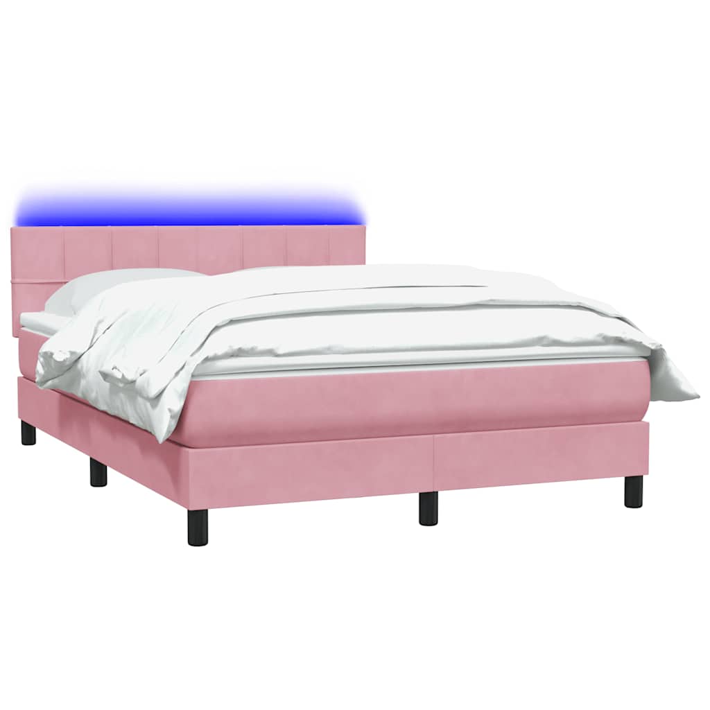 Box Spring krevet s madracem i LED ružičasti 140x220 cm baršun