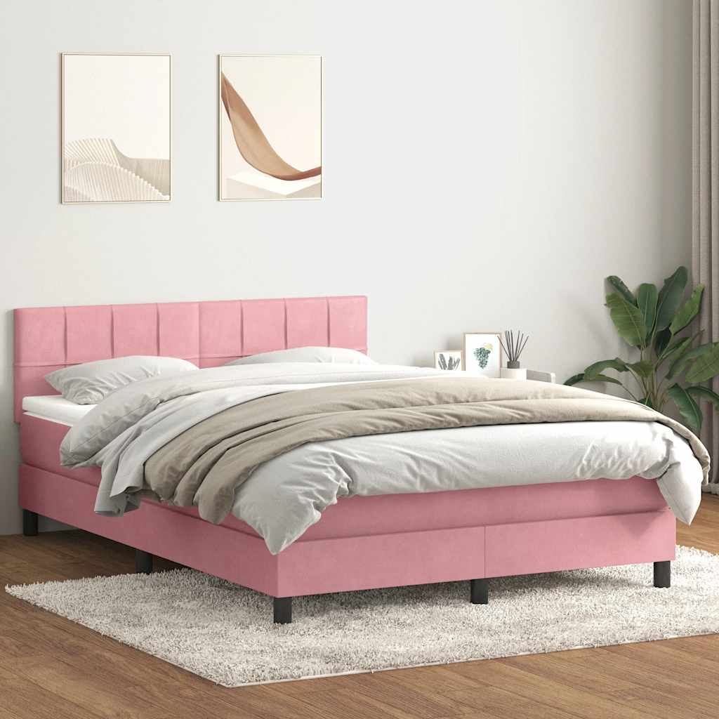 Box Spring krevet s madracem i LED ružičasti 140x220 cm baršun