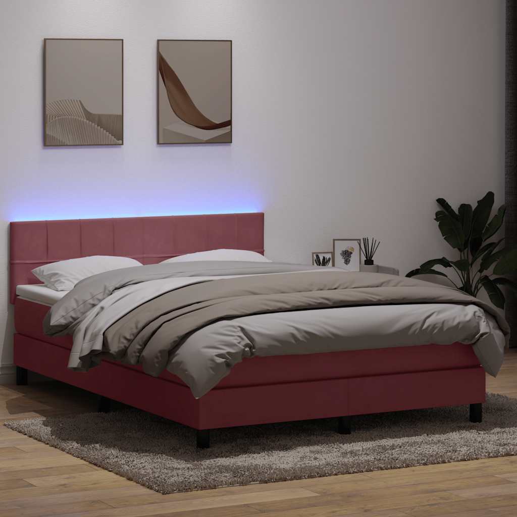 Box Spring krevet s madracem i LED ružičasti 140x220 cm baršun