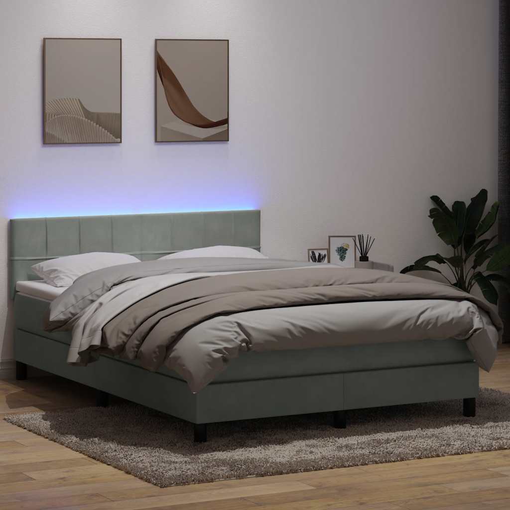 Krevet s oprugama i madracem LED svjetlosivi 160x220 cm baršunasti
