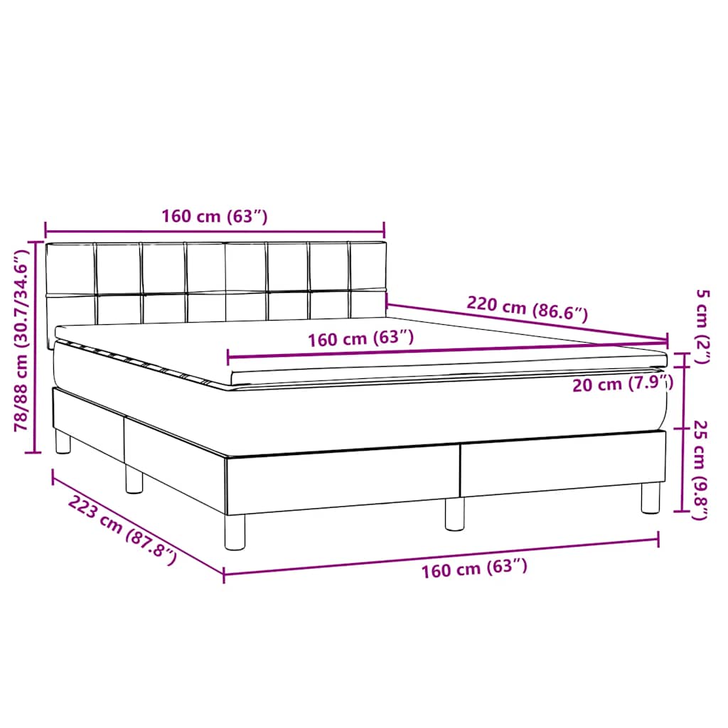 Box Spring krevet s madracem i LED ružičasti 160x220 cm baršun
