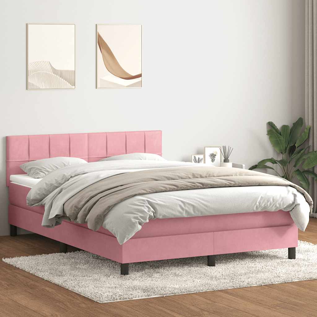 Box Spring krevet s madracem i LED ružičasti 160x220 cm baršun