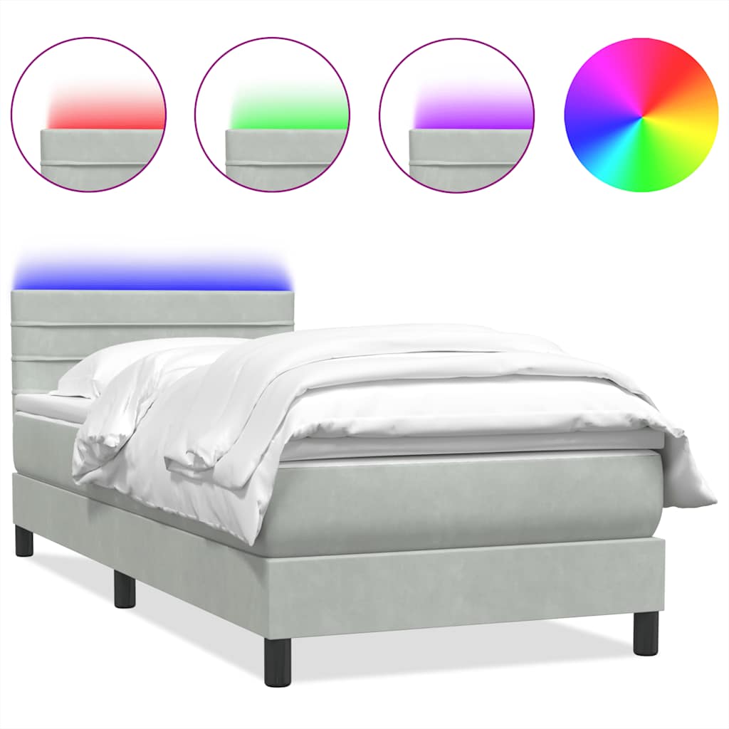 Box Spring krevet s madracem i LED svijetlo sivi 80x210 cm baršun
