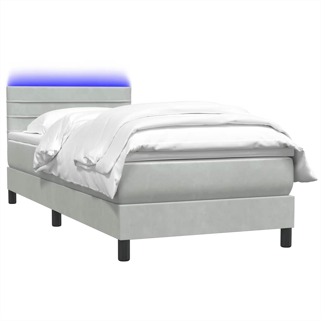 Box Spring krevet s madracem i LED svijetlo sivi 80x210 cm baršun