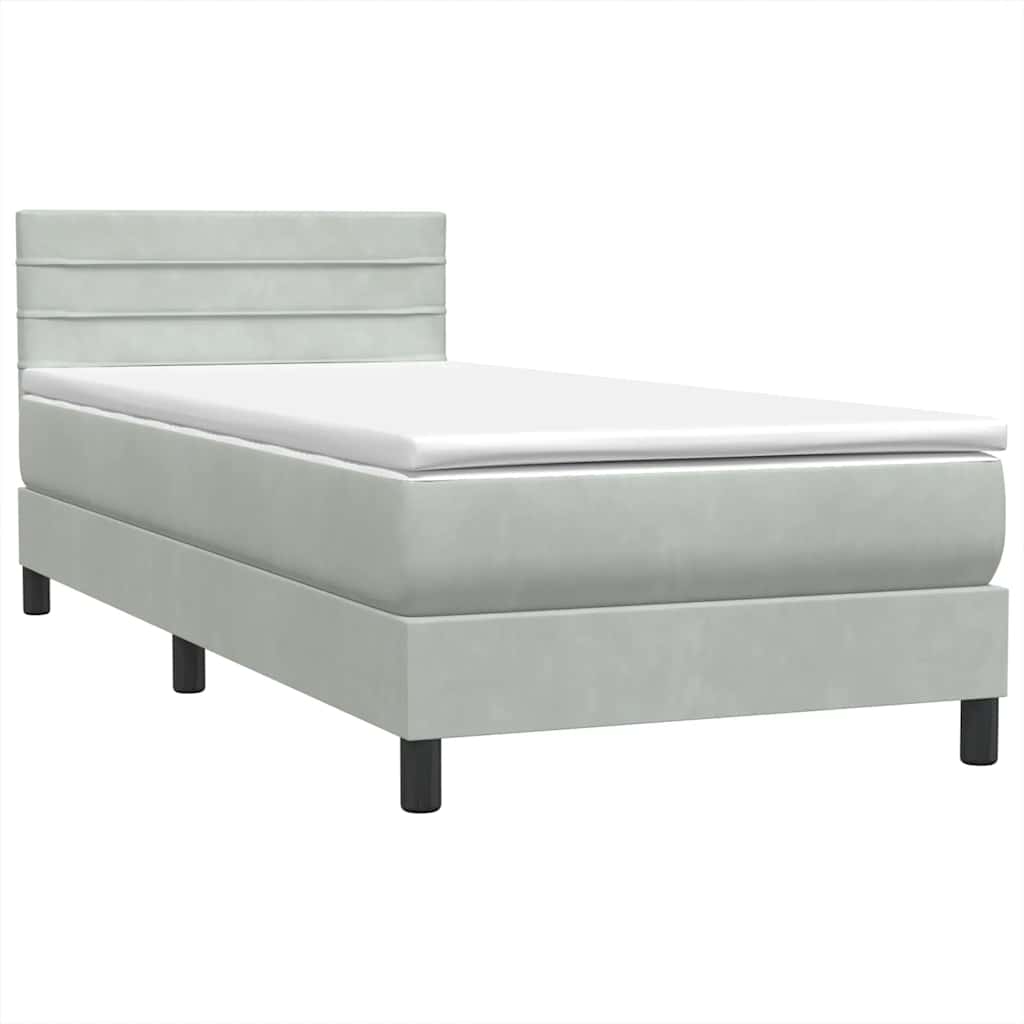 Box Spring krevet s madracem i LED svijetlo sivi 80x210 cm baršun