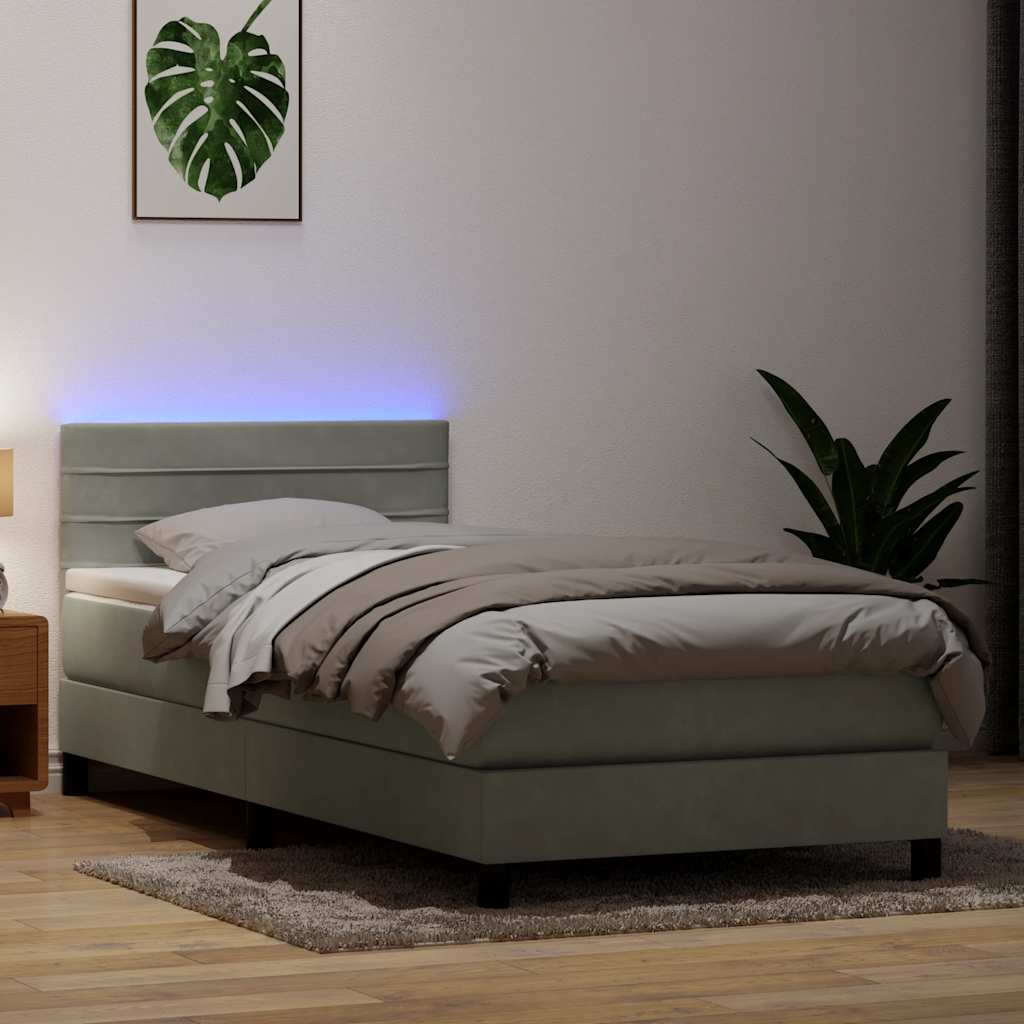 Box Spring krevet s madracem i LED svijetlo sivi 80x210 cm baršun