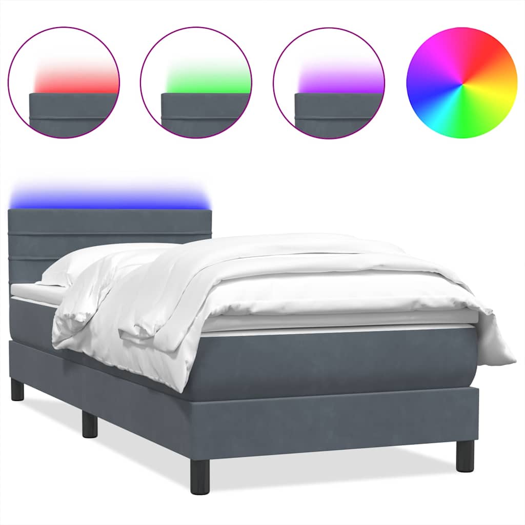 Box Spring krevet s madracem i LED tamno sivi 80x210 cm baršun