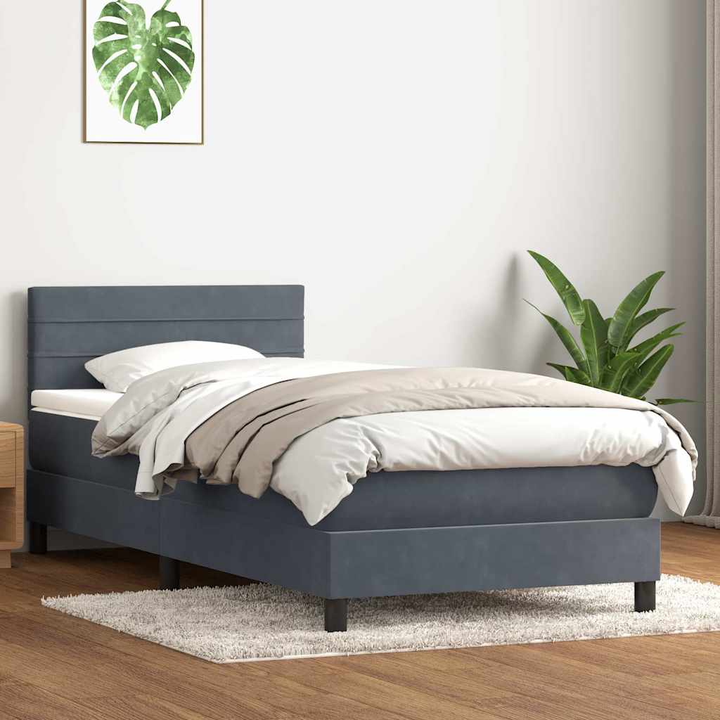 Box Spring krevet s madracem i LED tamno sivi 80x210 cm baršun