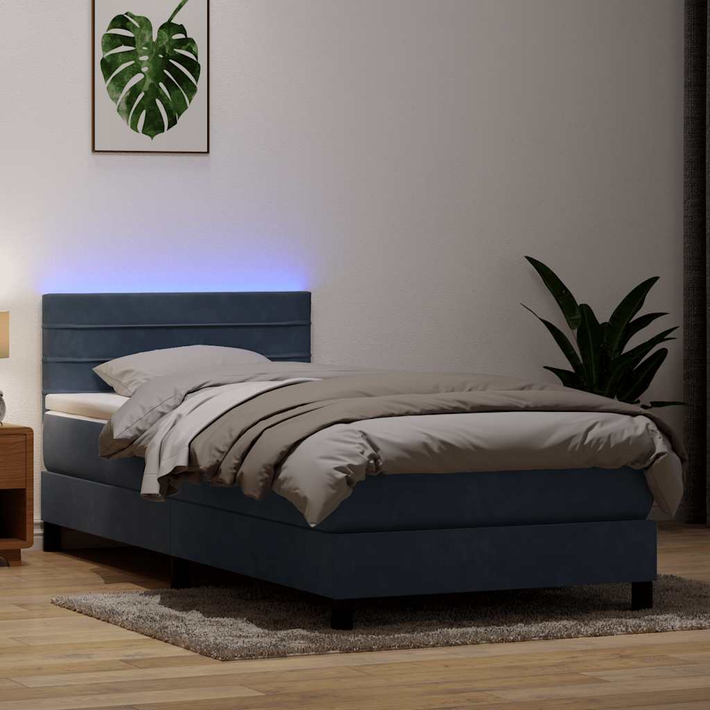 Box Spring krevet s madracem i LED tamno sivi 80x210 cm baršun