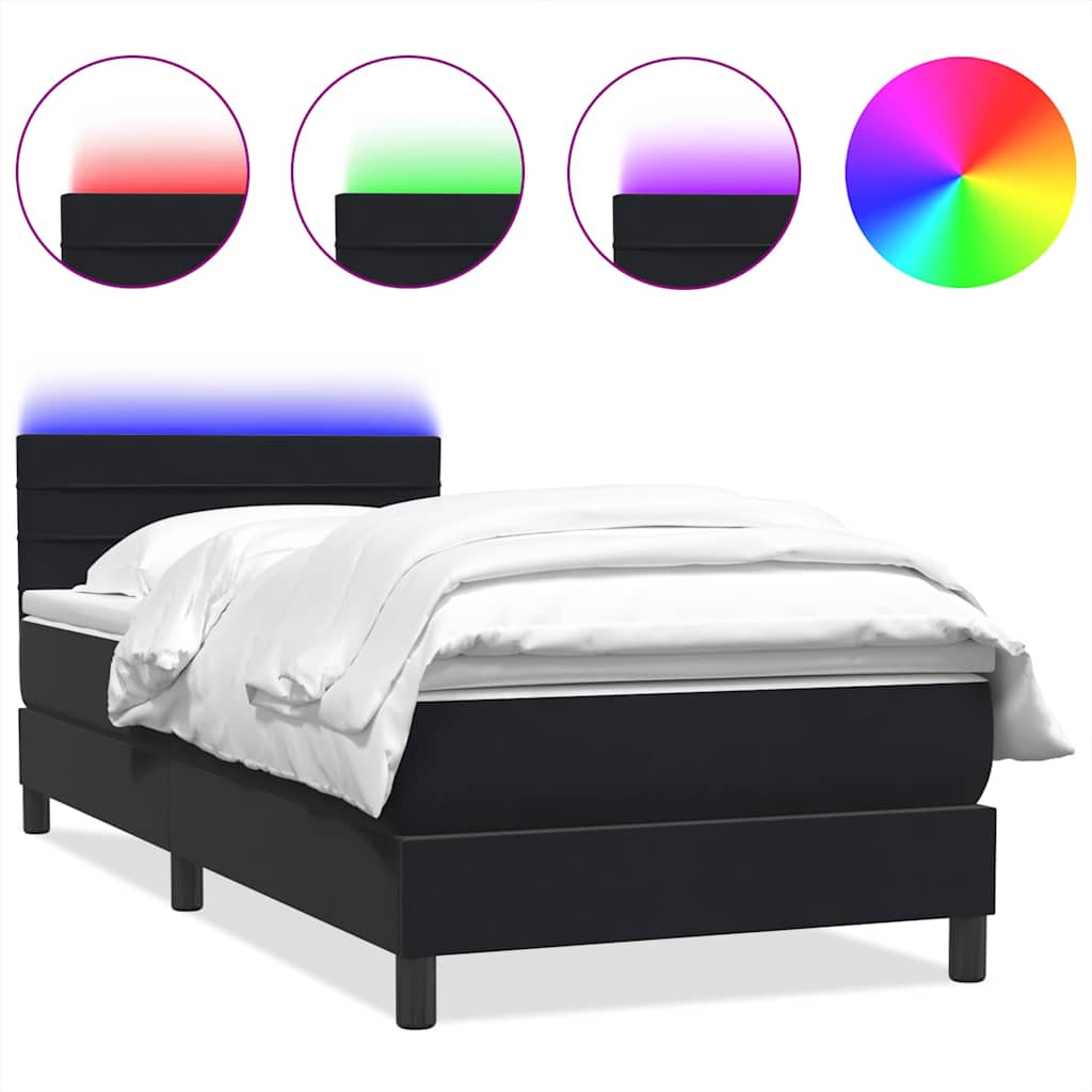 Box Spring krevet s madracem i LED crni 90x210 cm baršunasti