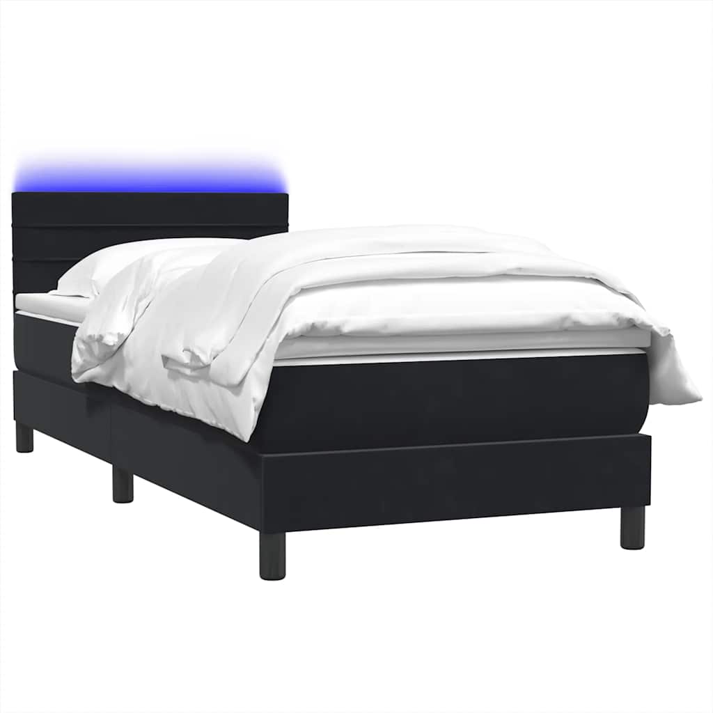 Box Spring krevet s madracem i LED crni 90x210 cm baršunasti