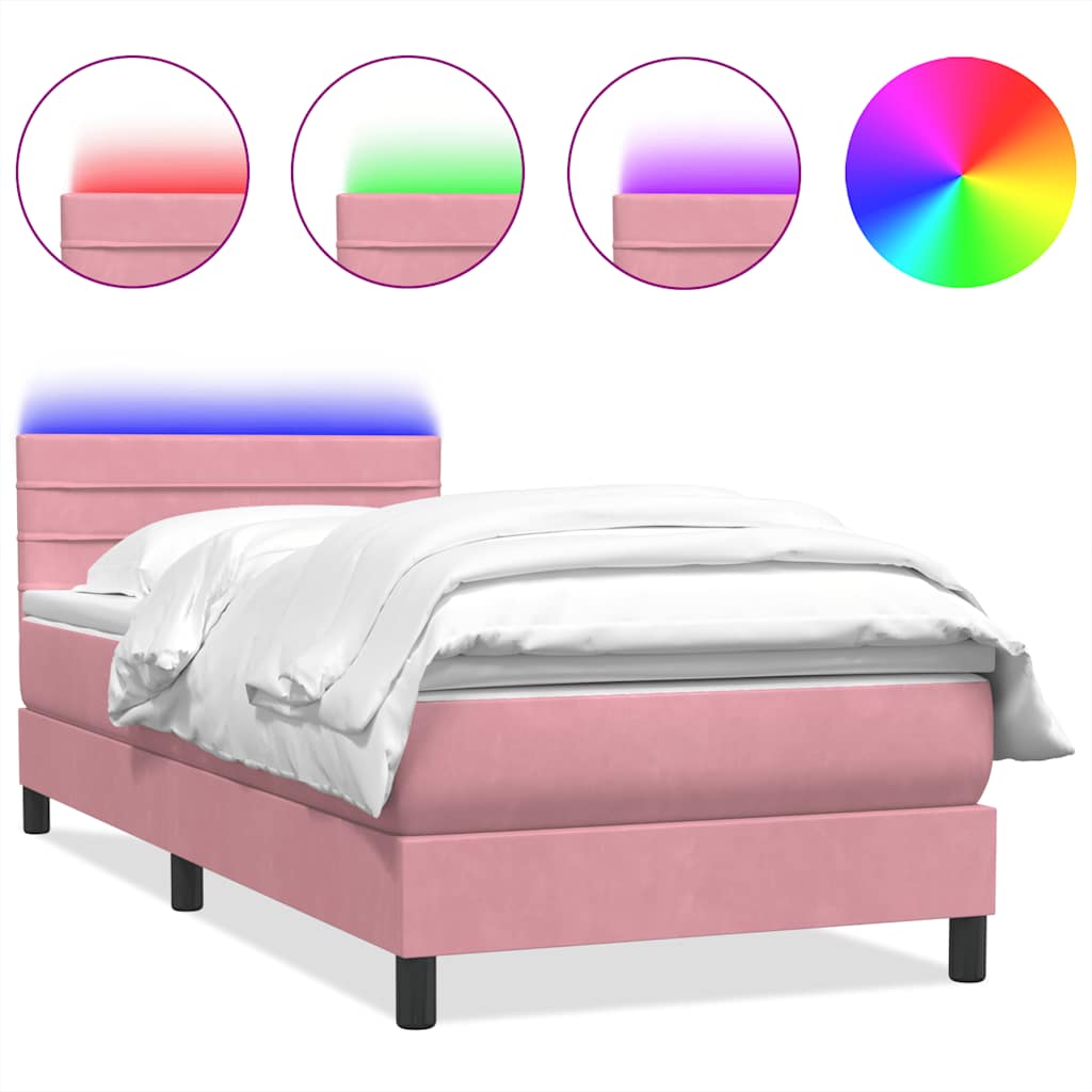 Box Spring krevet s madracem i LED ružičasti 90x210 cm samt