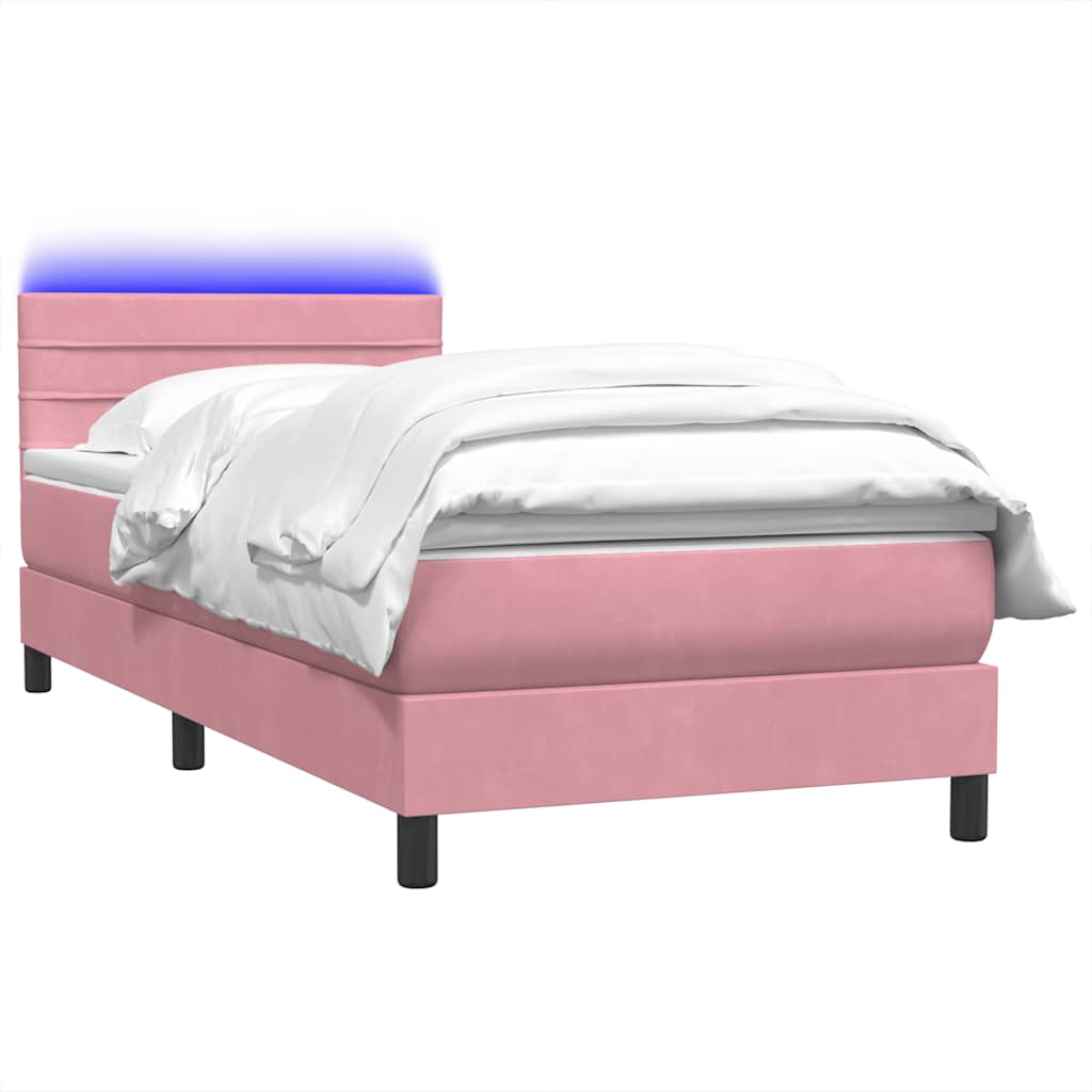 Box Spring krevet s madracem i LED ružičasti 90x210 cm samt