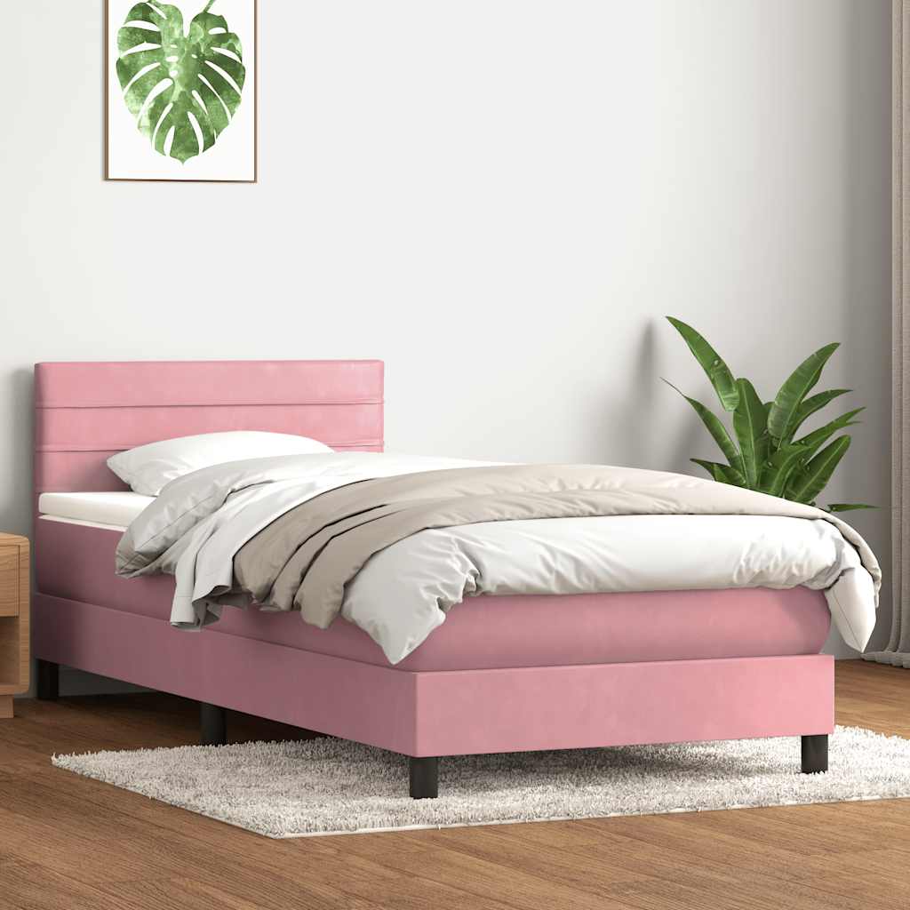 Box Spring krevet s madracem i LED ružičasti 90x210 cm samt