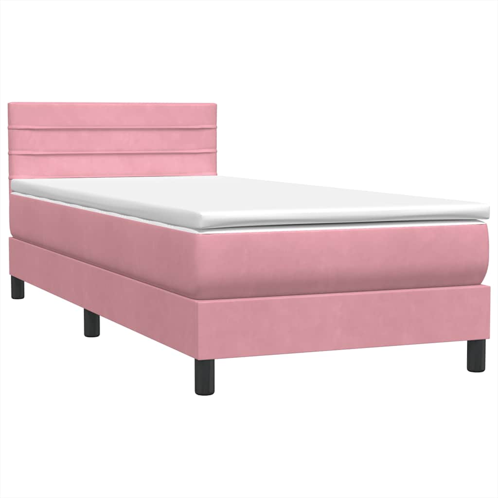 Box Spring krevet s madracem i LED ružičasti 90x210 cm samt