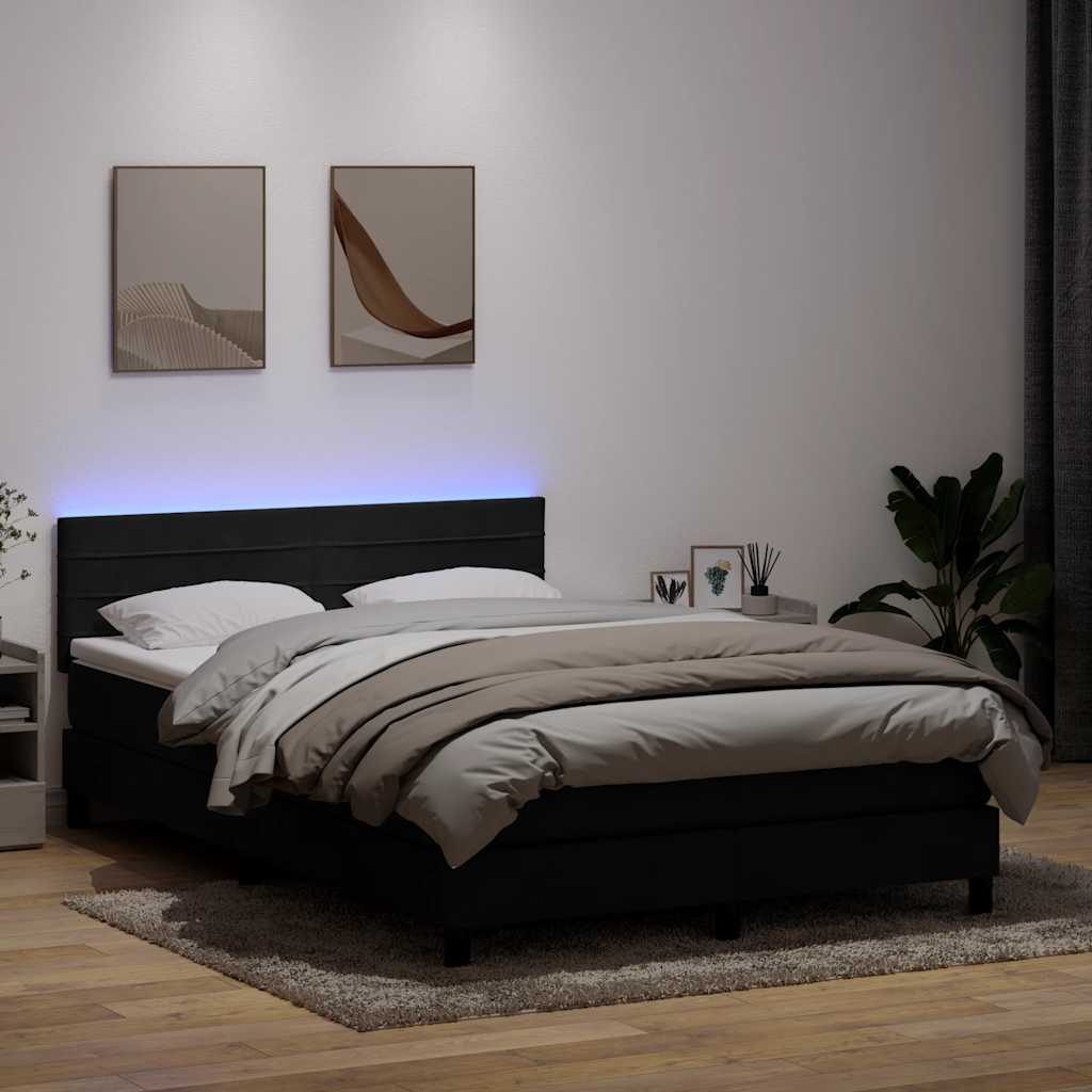 Box Spring krevet s madracem i LED crni 160x210 cm baršunasti