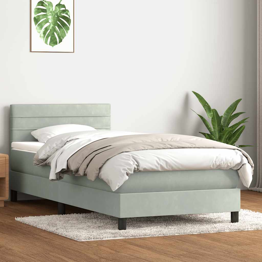 Box Spring krevet s madracem i LED svijetlo sivi 80x220 cm samt