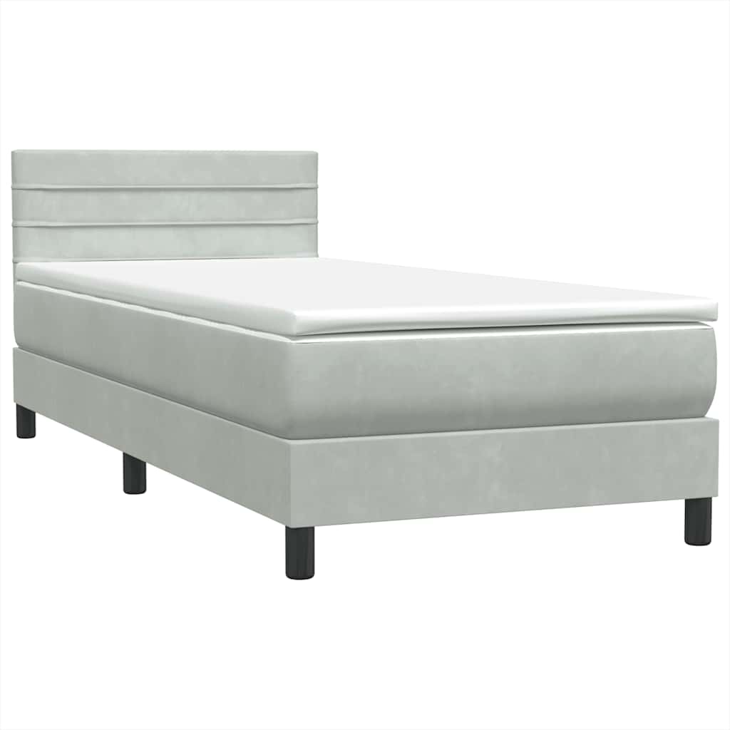 Box Spring krevet s madracem i LED svijetlo sivi 80x220 cm samt