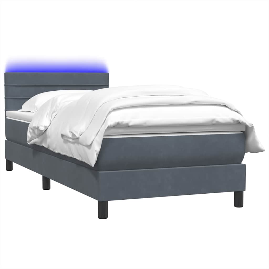 Box Spring krevet s madracem i LED tamnosivi 80 x 220 cm baršunasti