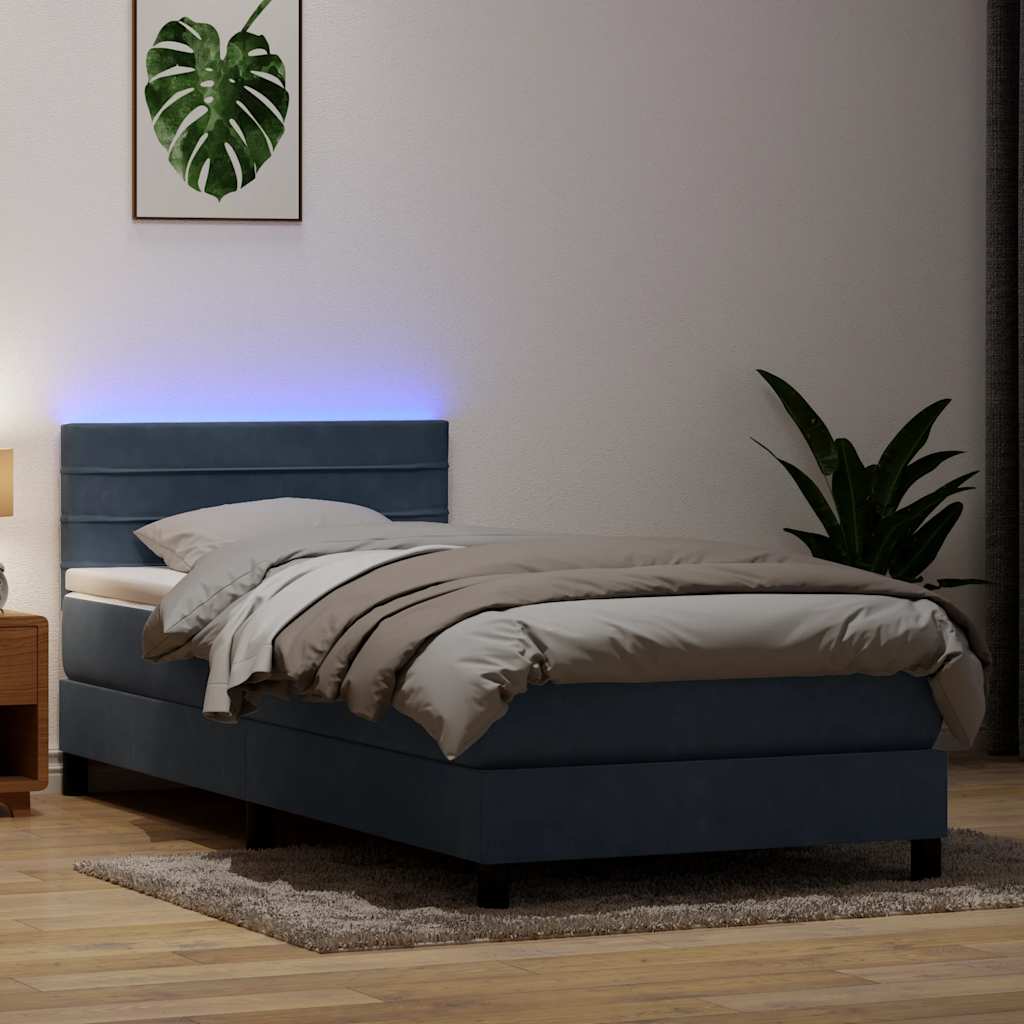 Box Spring krevet s madracem i LED tamnosivi 80 x 220 cm baršunasti