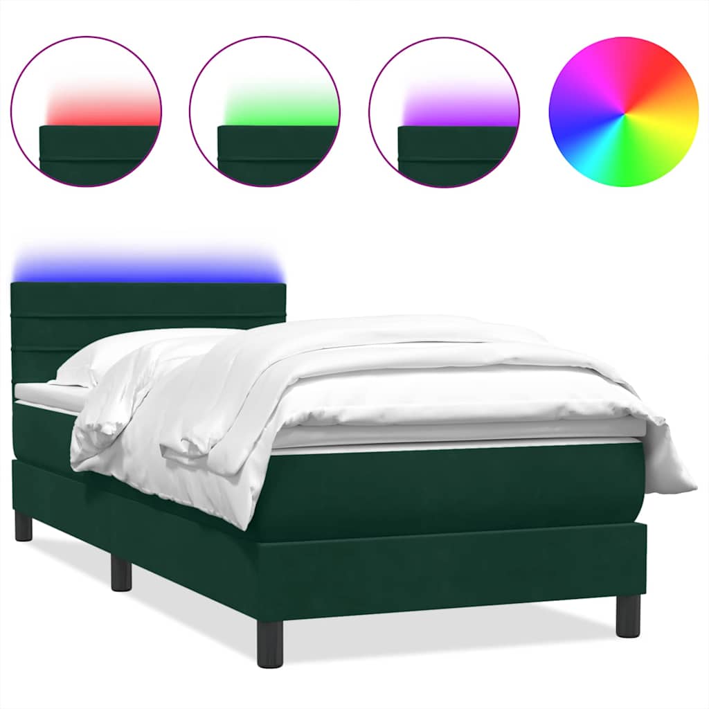 Box Spring krevet s madracem i LED tamnozeleni 80x220 cm baršun