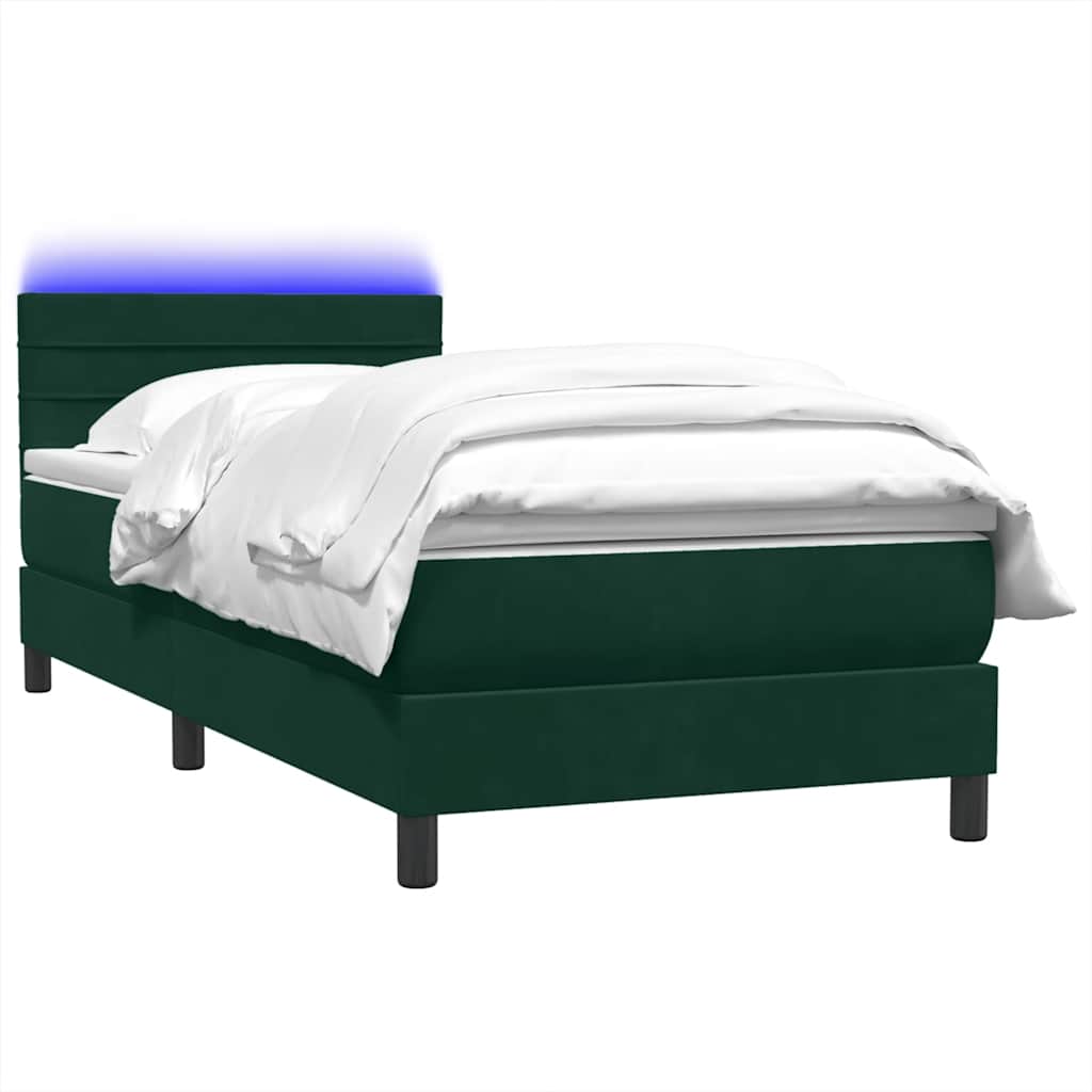 Box Spring krevet s madracem i LED tamnozeleni 80x220 cm baršun