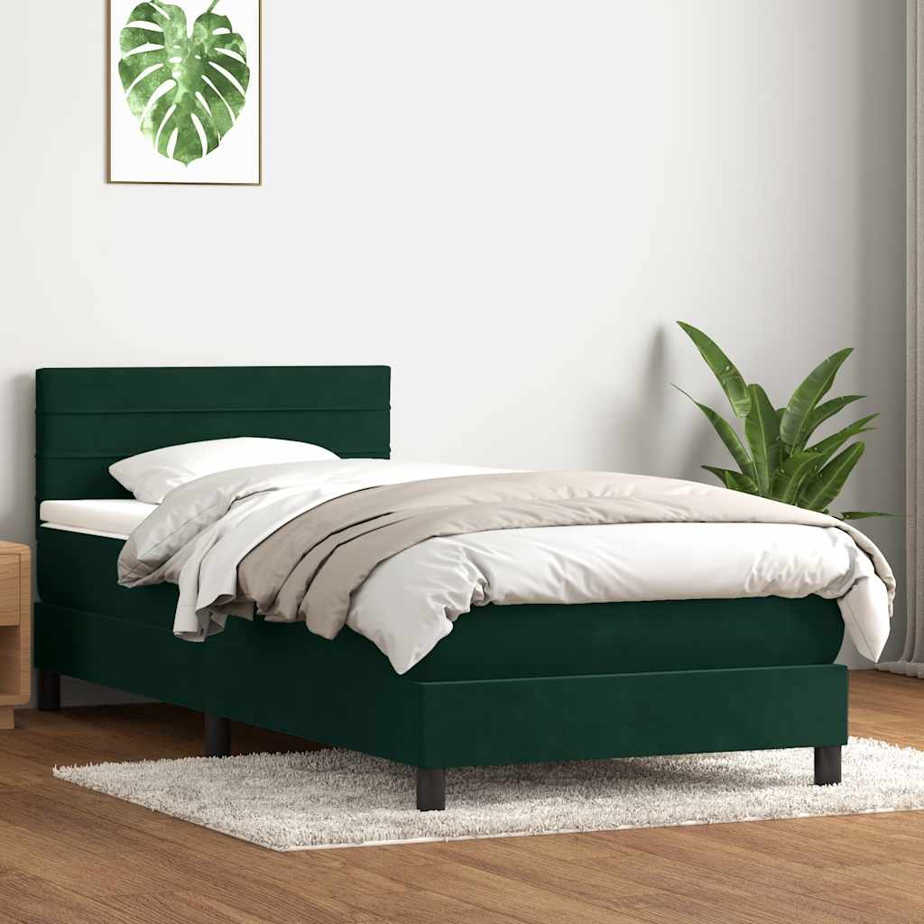 Box Spring krevet s madracem i LED tamnozeleni 80x220 cm baršun