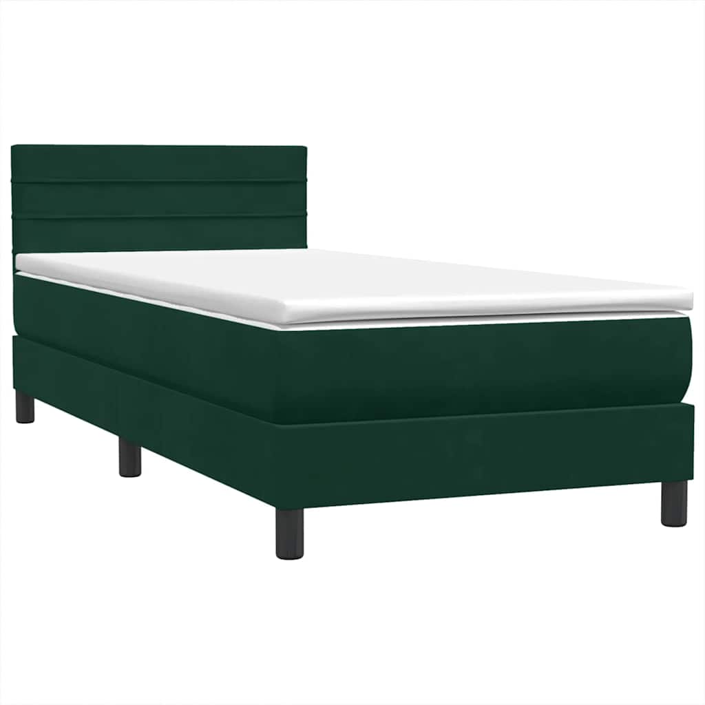 Box Spring krevet s madracem i LED tamnozeleni 80x220 cm baršun