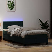 Box Spring krevet s madracem i LED tamnozeleni 80x220 cm baršun