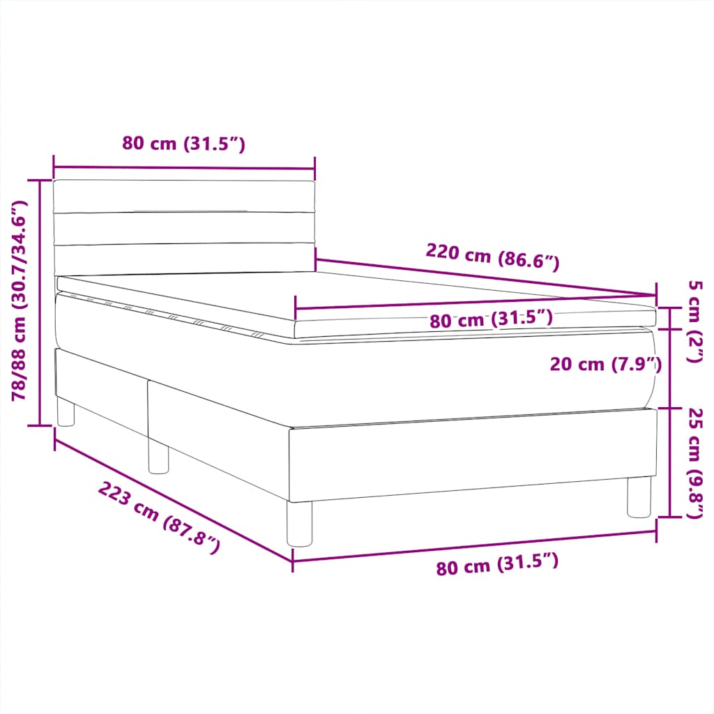 Box Spring krevet s madracem i LED ružičasti 80 x 220 cm baršunasti