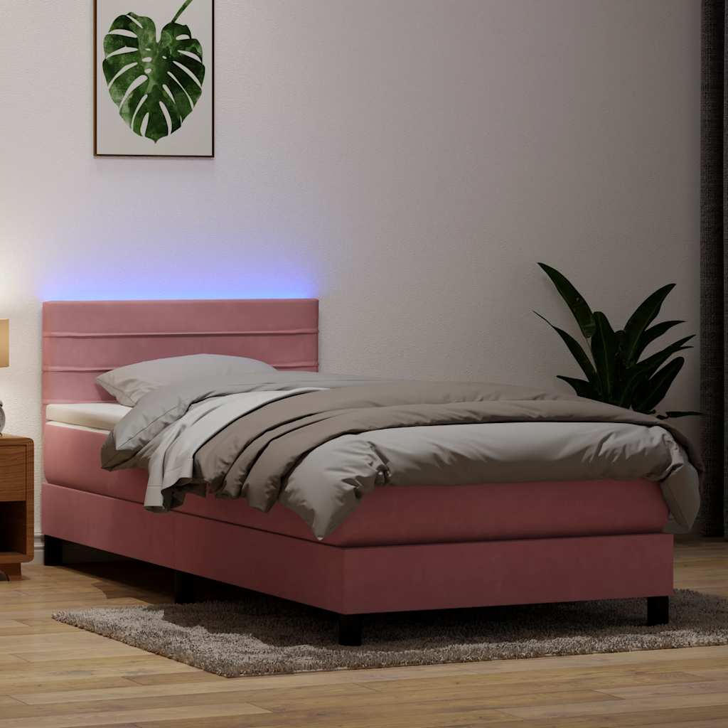 Box Spring krevet s madracem i LED ružičasti 80 x 220 cm baršunasti