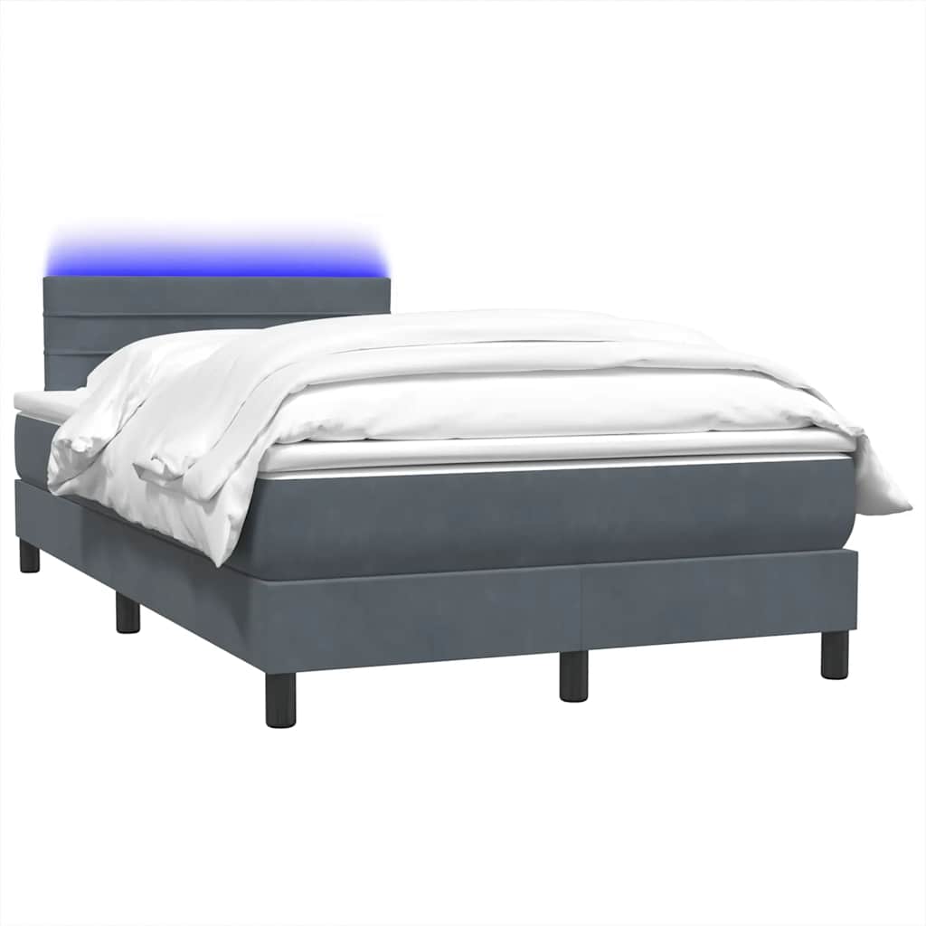 Box Spring krevet s madracem i LED tamno sivi 120x220 cm baršun