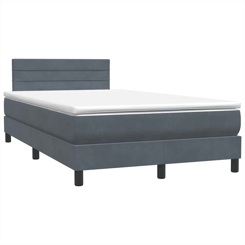 Box Spring krevet s madracem i LED tamno sivi 120x220 cm baršun
