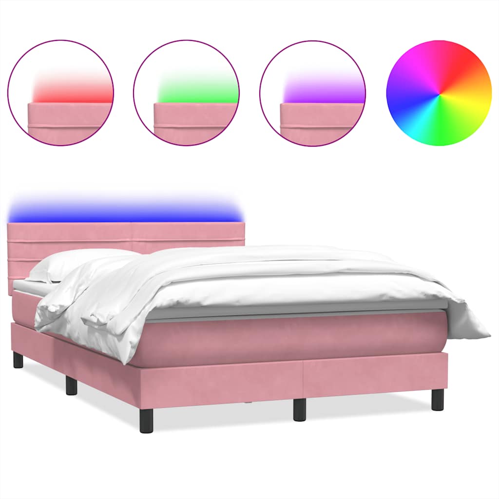 Box Spring krevet s madracem i LED ružičasti 140x220 cm baršun
