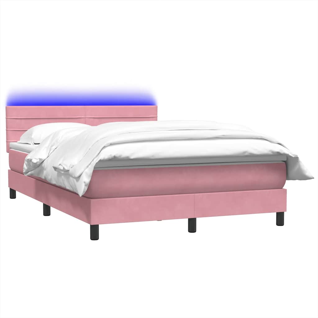 Box Spring krevet s madracem i LED ružičasti 140x220 cm baršun